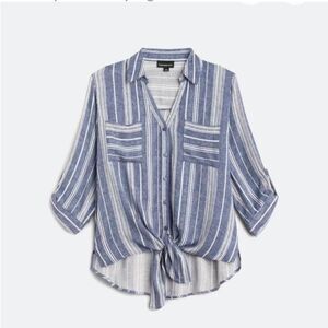 Fortune + ivy Blake Tie Front Blouse blue stitch fix large nwt